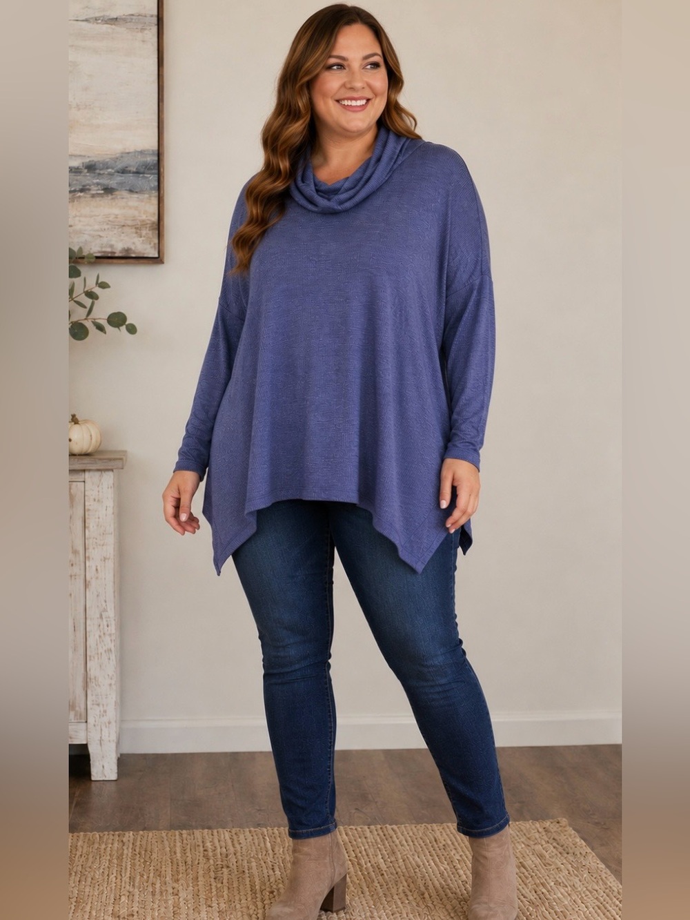 Cuddle Duds Soft Thermal Stretch Draped Cowl Neck Hanky Hem Sweater -Size XL